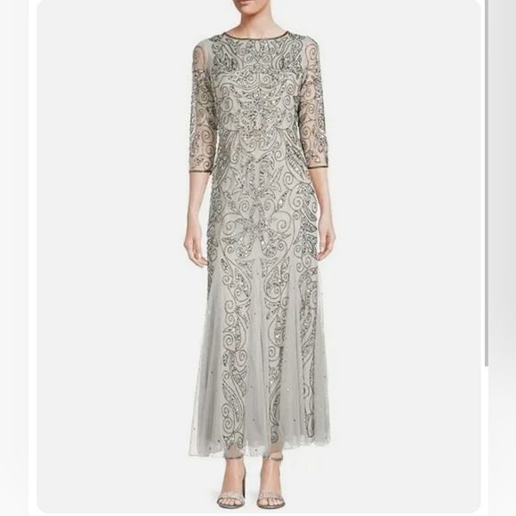 Pisarro Nights Illusion Sleeve Beaded A-line Gown - Picture 2 of 3